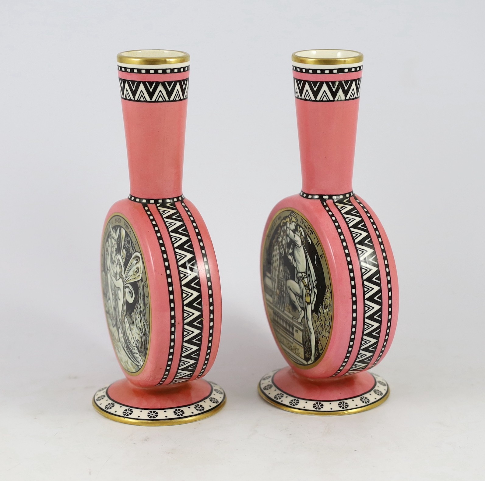 A pair of Minton moon flasks, designed by John Moyr Smith, c.1875, 24.5cm high